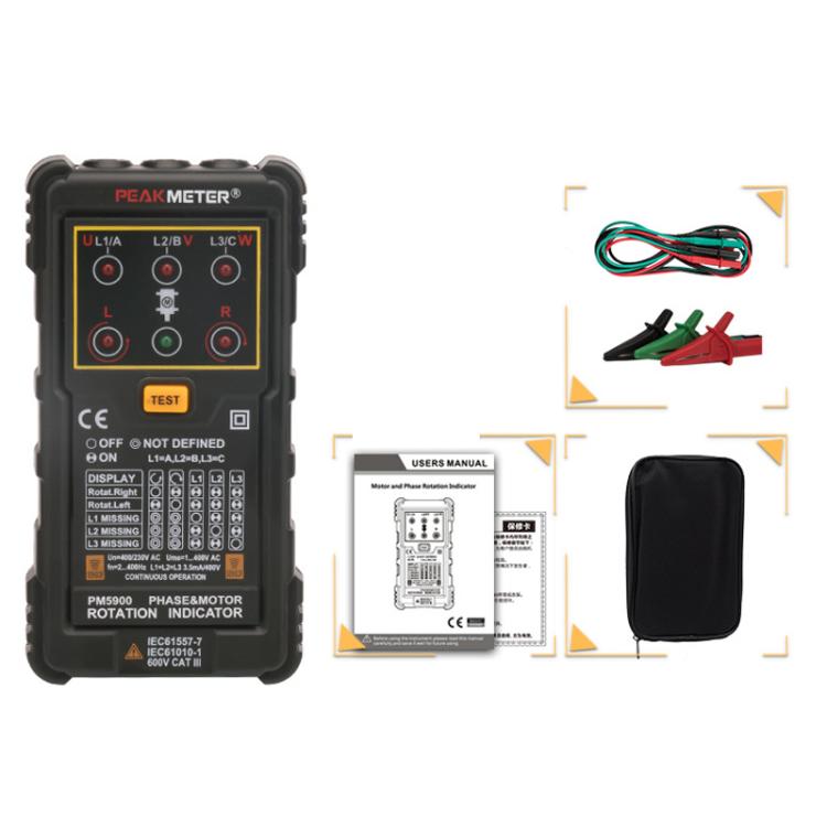 PEAKMETER Three-phase AC Motor Rotation Phase Sequence Tester, PM5900