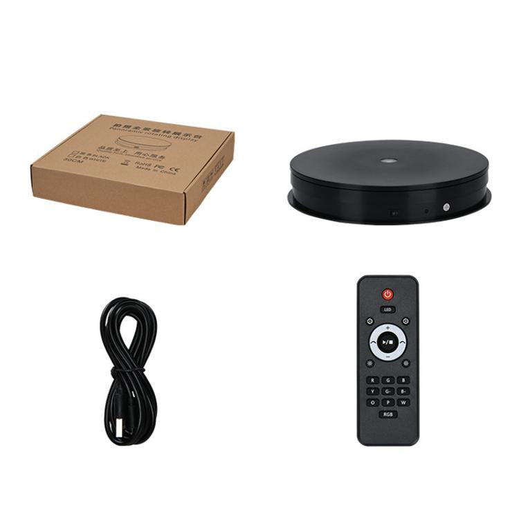 Fernbedienbare drehbare Ablage für Stillleben, einstellbare Geschwindigkeit und Helligkeit, Schmuckständer, 20 cm weiße Basis weißes Licht Direktstecker, 20 cm schwarze Basis weißes Licht Direktstecker, 20 cm weiße Basis farbiges Licht Direktstecker