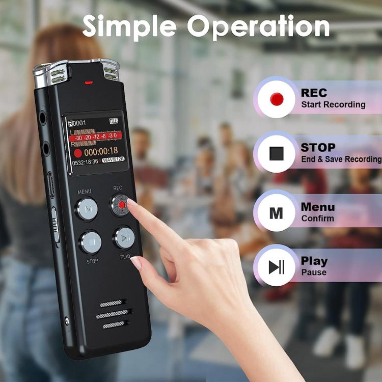 Portable HD Noise-Cancelling Voice-Activated Digital Voice Recorder For Conferences, 64GB, 128GB