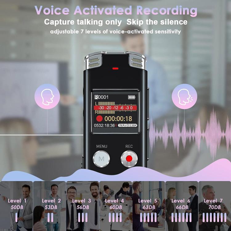 Portable HD Noise-Cancelling Voice-Activated Digital Voice Recorder For Conferences, 64GB, 128GB