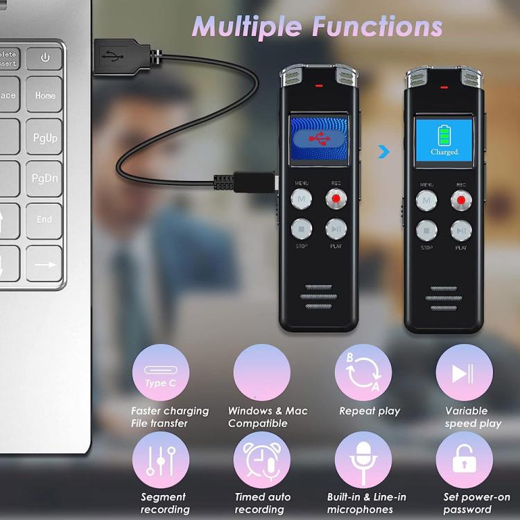 Portable HD Noise-Cancelling Voice-Activated Digital Voice Recorder For Conferences, 64GB, 128GB