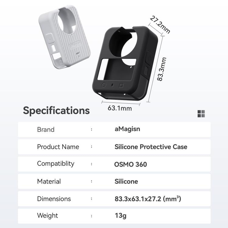 For DJI Osmo 360 Camera aMagisn Silicone Body Cover Set with Lens Cap & Neck Lanyard