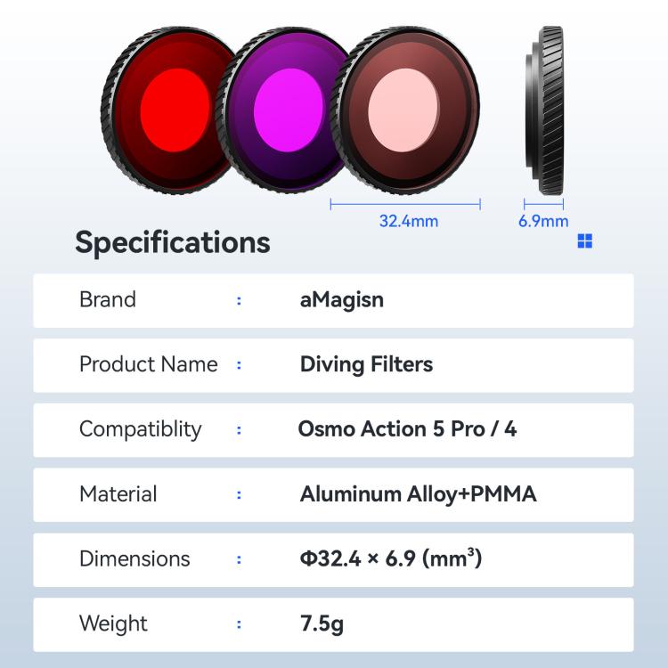 Pour DJI Osmo Action 5 Pro / Action 4 aMagisn Filtre anti-buée pour objectif de plongée Adapté sans couture aux boîtiers étanches