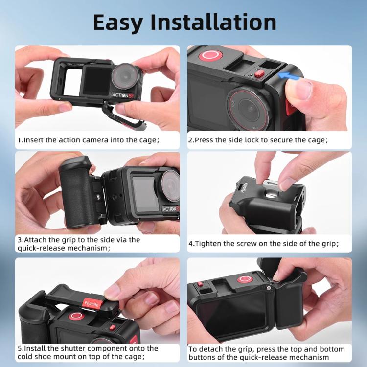 For DJI Action 5 Pro/4/3 Flymile Street Shooting Handle Grip Expansion Cage Kit, Street Grip Cage Kit