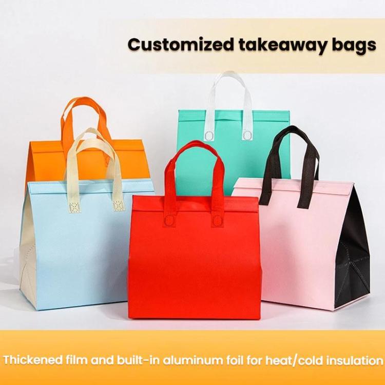 Takeaway Thermal Bag Non-Woven Handheld Aluminum Foil Bag Disposable Catering Packing Bag, 50 Bags In One Package