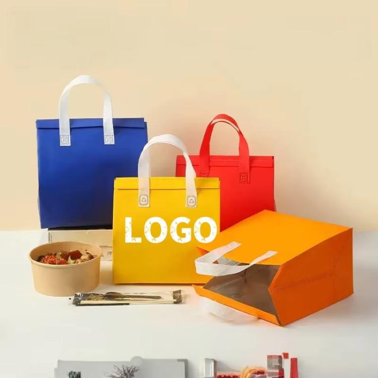Takeaway Thermal Bag Non-Woven Handheld Aluminum Foil Bag Disposable Catering Packing Bag, 50 Bags In One Package