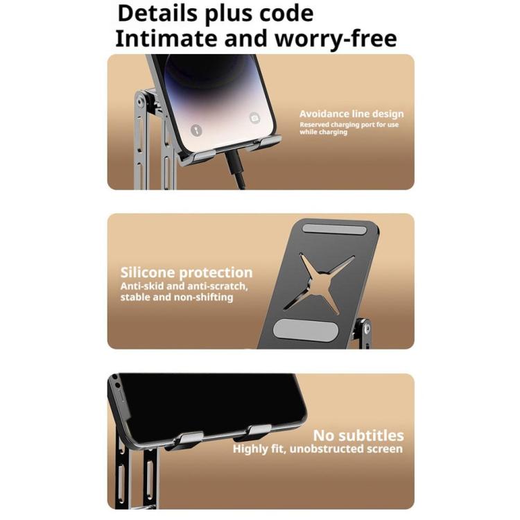 Dual-Fold Phone Tablet Stand Full Metal 360-degree Rotation Desktop Holder with 3-Axis Adjustable Arm