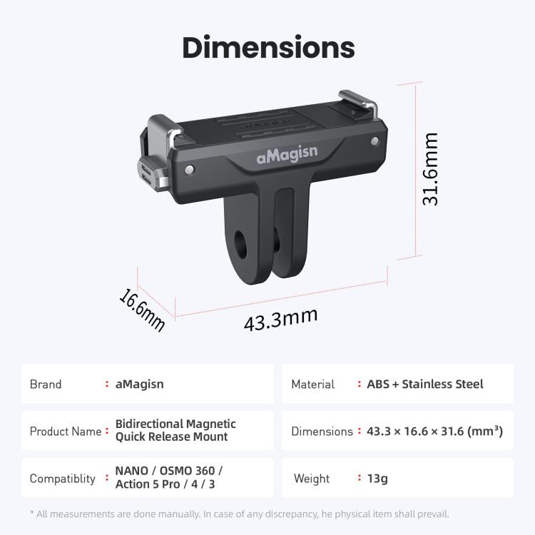 aMagisn TN10 Bidirectional Magnetic Quick Release Mount For DJI Nano / Osmo 360 / Action 5 Pro / 4 / 3, TN10 ABS