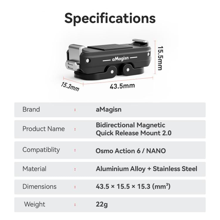 For DJI Osmo Action 6/Nano aMagisn Bidirectional Magnetic Quick Release Adapter 2.0