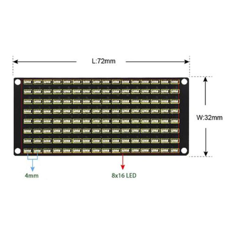 8x16 Matrix LED Display Module I2C Communication 3.3-5V Compatible