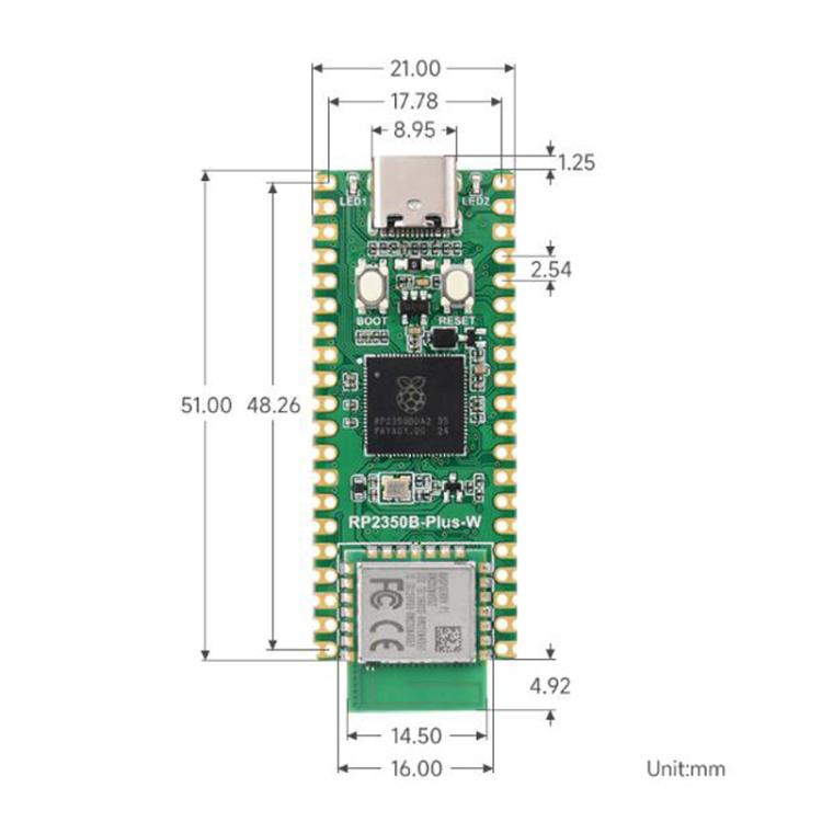 WAVESHARE RP2350B-Plus-W Development Board Raspberry Pi RP2350B Dual-Core Microcontroller Supports Wi-Fi & Bluetooth, 32048