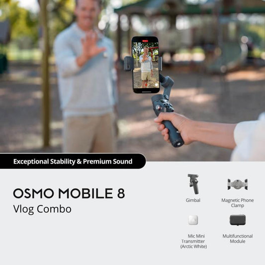 Osmo Mobile 8 Vlog Combo avec mini-émetteur micro, Vlog Combo Blanc, Vlog Combo Noir