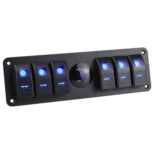 Waterproof Switch Panel For Vehicles And Ships With Digital Voltage Display, Blue