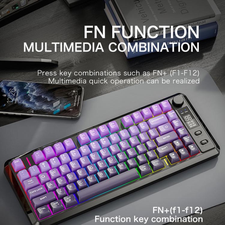 Clavier mécanique sans fil double mode Bluetooth FREE WOLF M75 russe avec capuchons PBT dégradés et écran d'affichage