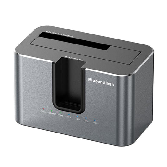 Blueendless HD01N Dual-Bay 2.5/3.5 Inch SATA Hard Drive Enclosure M.2 NVMe SSD Reader Offline Cloning Device, US Plug, EU Plug, UK Plug