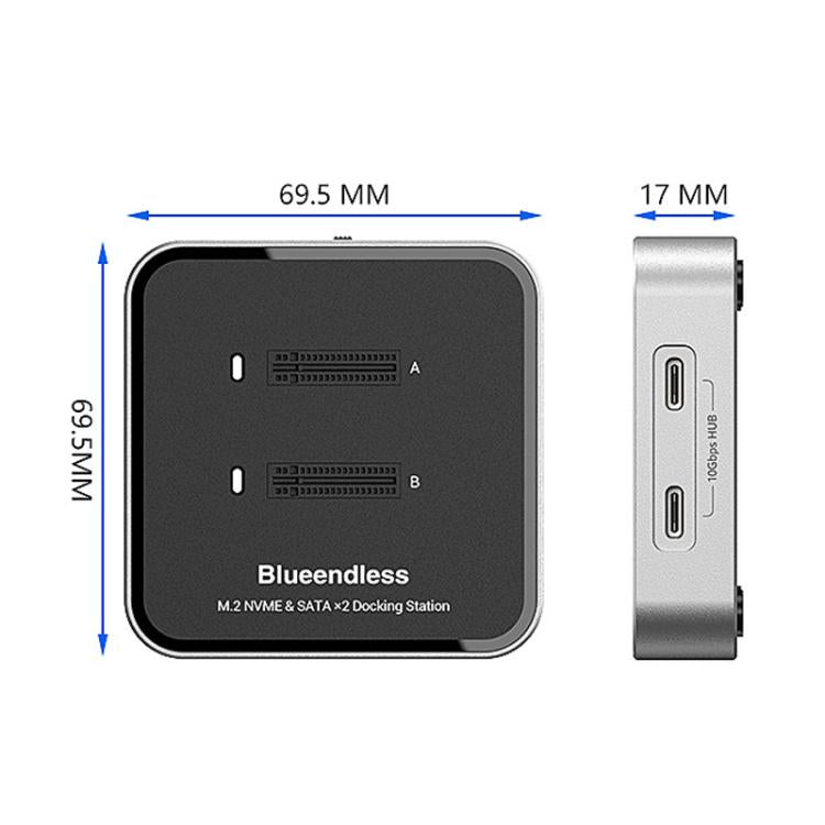 Blueendless SD09 Dual-Bay M.2 Dual-Protocol Drive Enclosure NVMe/SATA SSD Case, US Plug, EU Plug, UK Plug