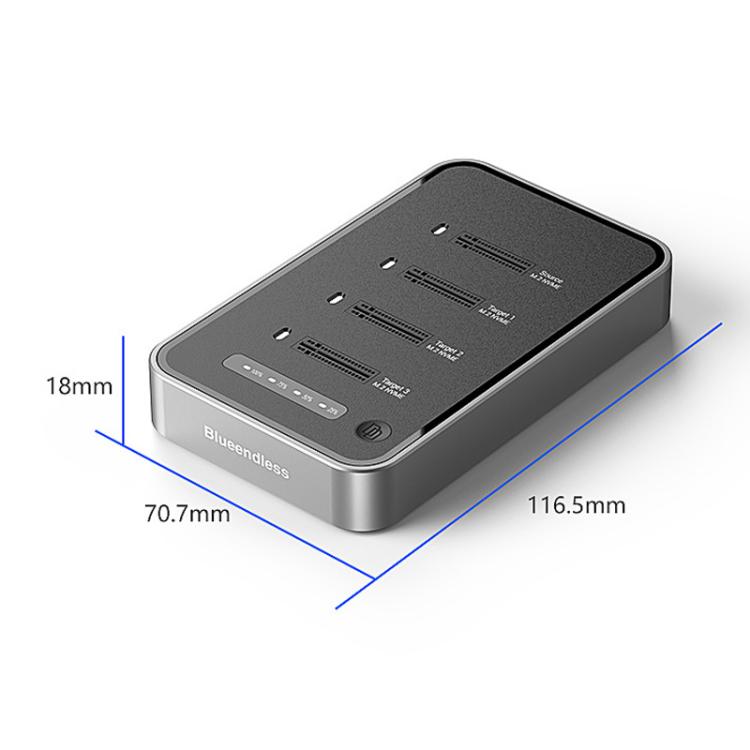 Blueendless DB2804NA Four-Bay NVMe Drive Enclosure M.2 1 To 3 Cloning Copying Device External SSD Enclosure External Reader, US Plug, EU Plug, UK Plug