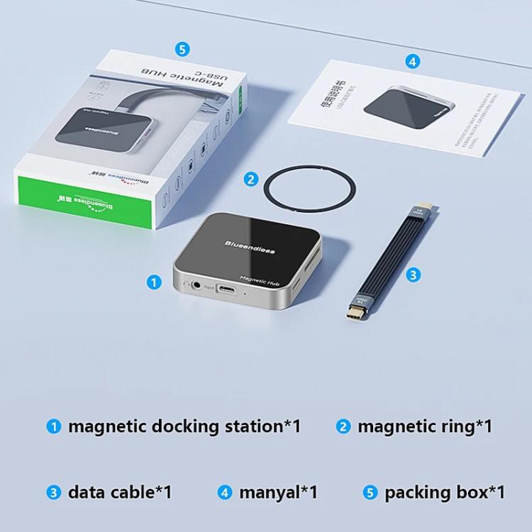 Magnetic Type-C Dock HUB 4K 60Hz HD USB3.2 Splitter Phone Tablet Adapter, Blueendless MC810 8 Ports, Blueendless MC710 7 Ports