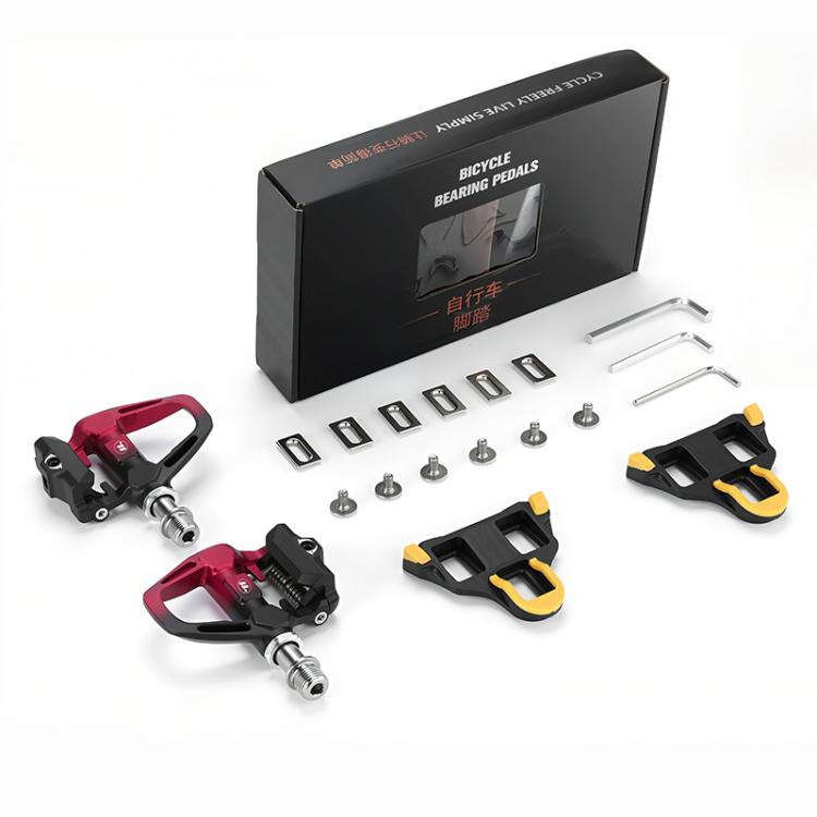 WEST BIKING Lightweight SPD-Compatible Road Bike Clipless Pedals - with Cleats and High-Efficiency Bearings, Black Steel, Black Red Steel, Black Red Titanium
