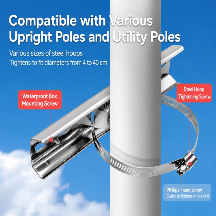 Stainless Steel Pole Mount Hose Clamps 12mm Width Heavy Duty Adjustable Strap for Junction Box Bracket, Diameter 10cm, Diameter 20cm, Diameter 30cm, Diameter 40cm, Diameter 50cm