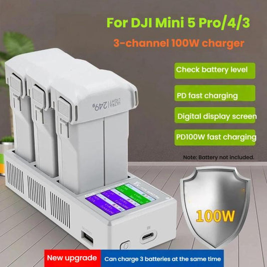 YX 100W 3-Bay LCD Charging Hub for DJI Mini 5 Pro/4/3 With Color Screen Fast Charger Station