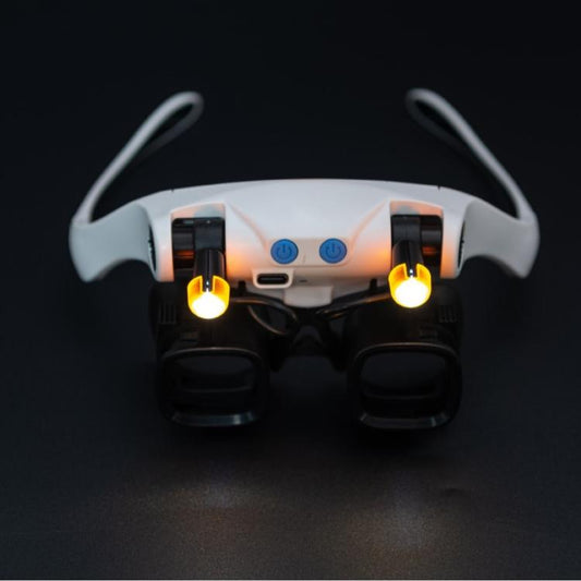 USB Rechargeable Headband Magnifier With 5 Interchangeable Lens Pairs 2X 4X 6X 10X 13X And Dual LED Lights, RJS223-21SXC