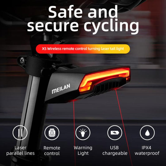 Smart Remote-Controlled Cycling Laser Tail Light Bicycle Turn Signal LED Warning Light, MEILAN X5