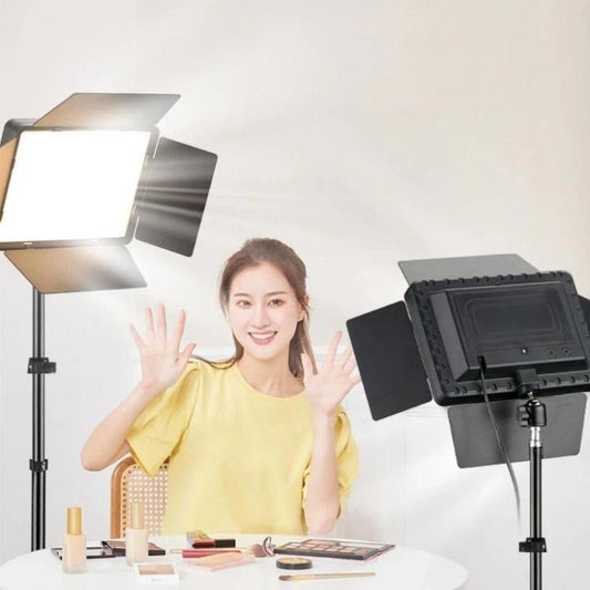 2700K-6500K 10-Zoll quadratische flache LED-Flächenleuchte mit 4-Flügel-Lichttoren und 2,1 m Stativ für Foto-/Videostudio, US-Stecker