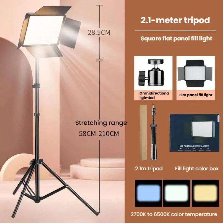 Panneau lumineux LED carré plat de 10 pouces 2700K-6500K avec coupe-flux à 4 volets et trépied de 2,1 m pour studio photo/vidéo, prise US