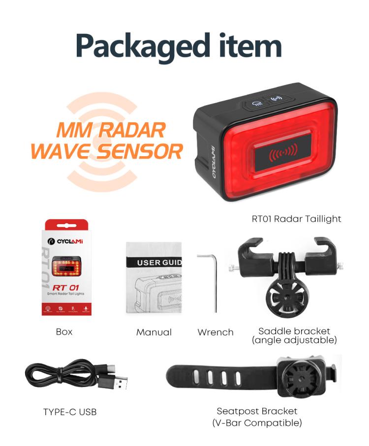 Smart Radar Tail Light Bicycle Night Riding Light, RT01