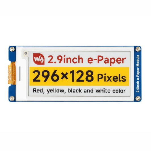 WAVESHARE 2.9inch E-Paper Display E-Ink Display, 296x128, Red/Yellow/Black/White, SPI Interface, Raw Display, With Driver Board