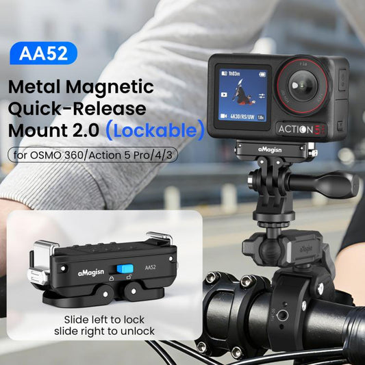 aMagisn Metal Magnetic Quick Release Mount 2.0 Lockable Adapter for DJI Osmo 360/ Action 5 Pro/4/3, For DJI Osmo 360/ Action 5 Pro/4/3