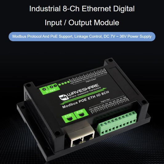 Industrial 8-Ch Ethernet Digital Input / Output Module Modbus RTU / TCP Protocol, Supports PoE Power Supply, 33917