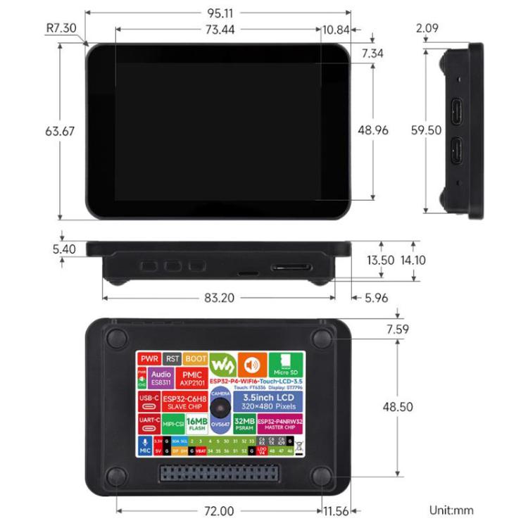 Waveshare 33511 ESP32-P4 3.5 Inch Smart Vision Development Board Built-In Microphone And Speaker, Supports Wi-Fi 6 And BLE 5, 33511