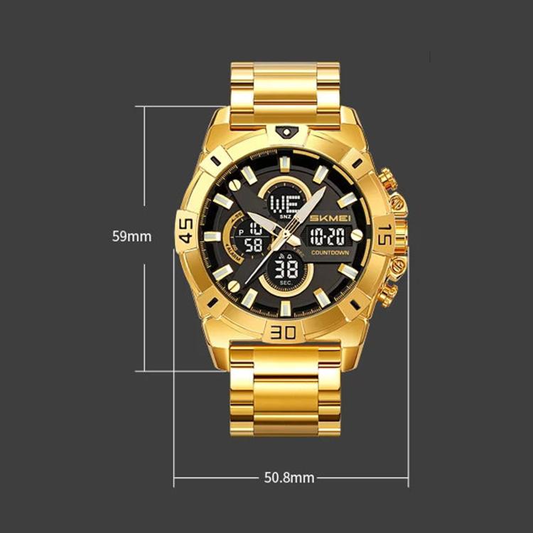 SKMEI 2593 Herren-Sportuhr mit Dual-Display, Edelstahlarmband, Leuchtfunktion, 30M wasserdicht