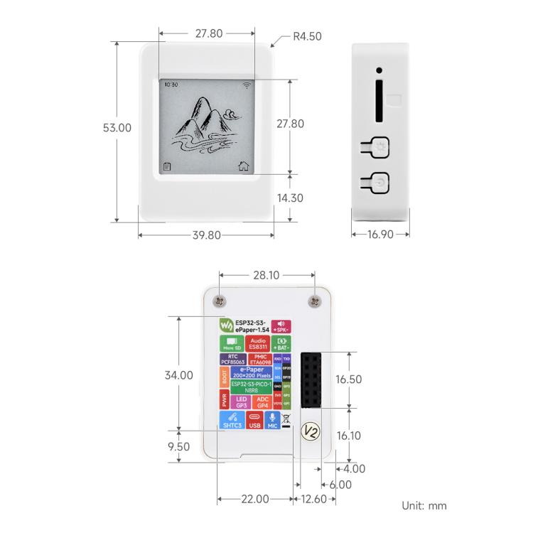 Waveshare 34212 ESP32-S3 Touch 1.54inch E-Paper AIoT Development Board 200 × 200 Resolution Supports Wi-Fi And BLE, 34212