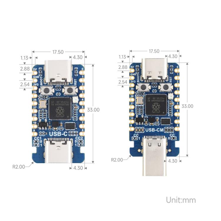 Waveshare RP2350-USB-C Microcontroller Development Board Dual-Core & Dual-Architecture, With PIO-USB Female Port, With PIO-USB Male Port