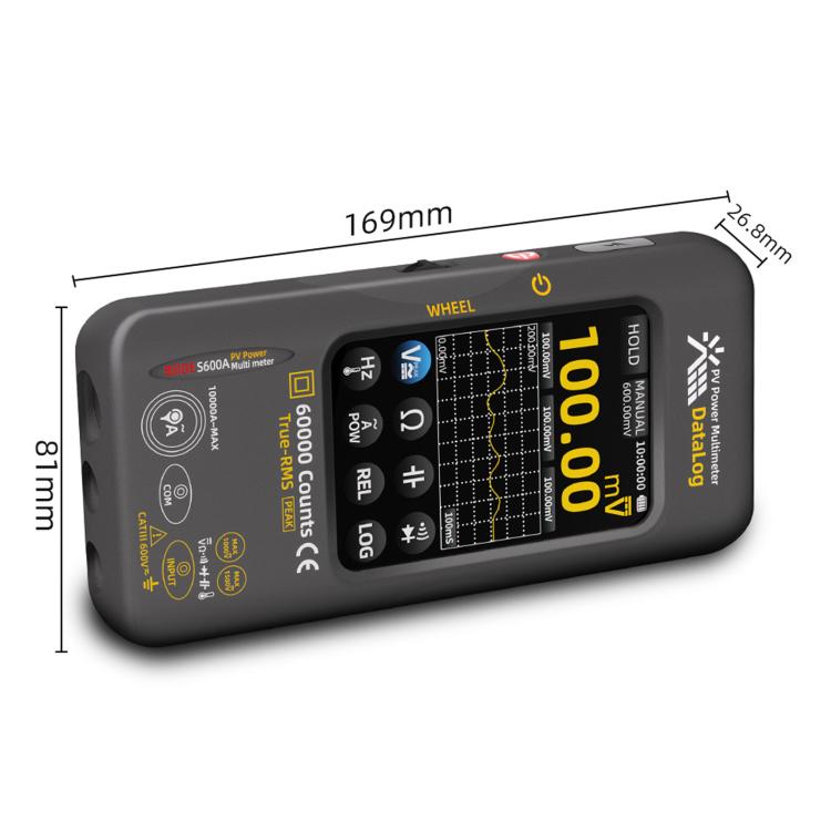 BSIDE S600A 60000 Counts Touchscreen Graphic Multimeter True-RMS PV Solar Tester Data Logger, Standard, Standard+TP02 Flexible Current Clamp