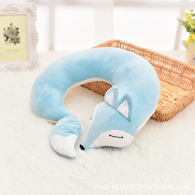 Joli oreiller de voyage en coton peluche en forme de U motif renard pour voiture, avion, 30x30x8cm