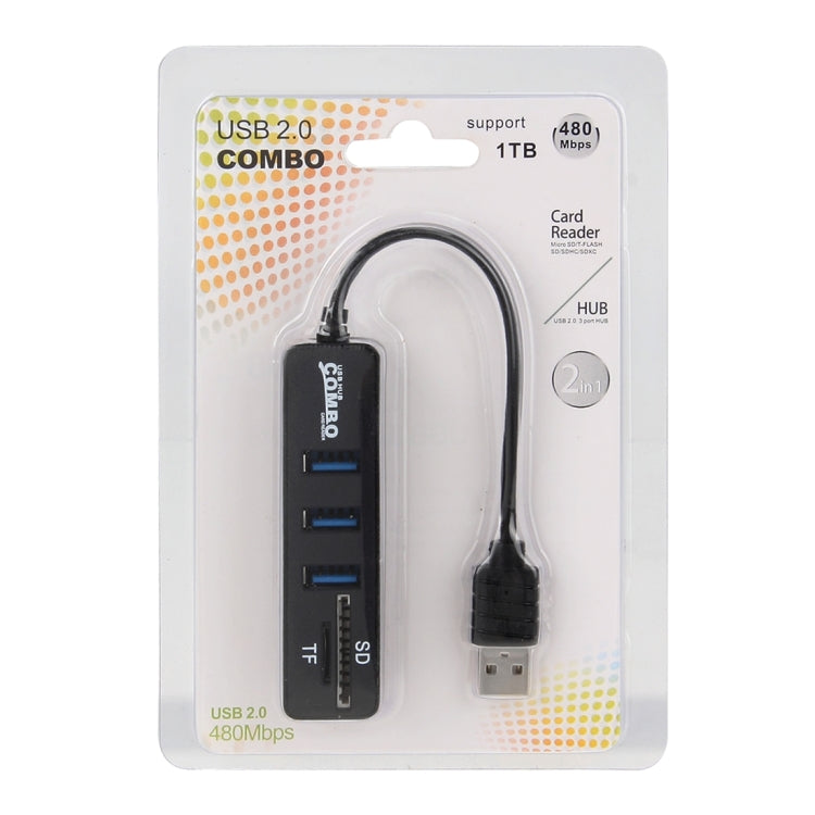 2 in 1 USB 2.0 480Mbps 3 Ports HUB COMBO + Micro SD / T-FLASH SD / SDHC / SDXC Card Reader for Windows XP / Vista / 8.1 / 7 / 8, MAC, etc, USB 2.0 (Black)