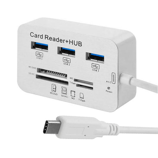USB 3.1 Type-C COMBO 3 Ports HUB + MS DUO / SD(HC) / M2 / T-Flash Card Reader with LED Indication, 3 Ports USB+MS DUO+M2+TF