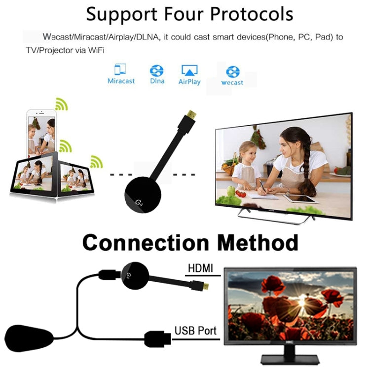 G4 Wireless WiFi Display Dongle Receiver Airplay Miracast DLNA TV Stick for iPhone, Samsung, and other Android Smartphones, Dual Core Cortex A7 up to 1.5GHz