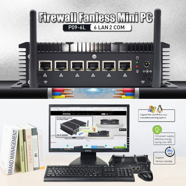 HYSTOU P09-6L Windows / Linux System Mini PC, Intel Celeron 3865U 2 Core 2 Threads up to 1.80GHz, Support mSATA, 4GB RAM DDR3 + 128GB SSD
