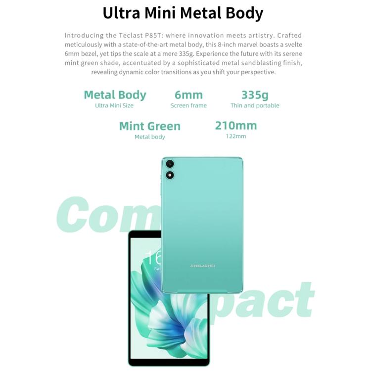 Teclast P85 Tablet PC 8 inch WiFi6, 3GB+64GB, Android 15 Allwinner A333 5-Core(Mint Green), P85
