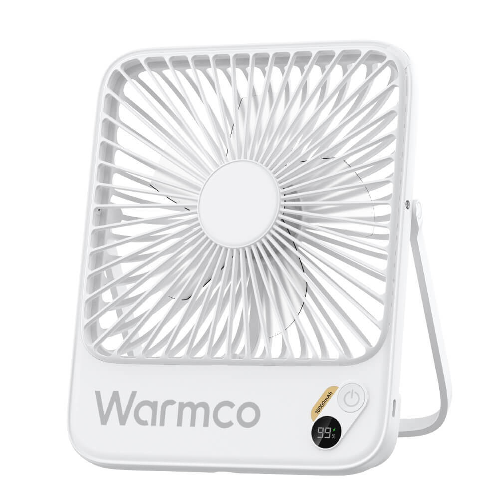 US Warehouse | Warmco 10000mAh Portable 7-Inch Travel Fan – Ultra-Thin Battery Operated Mini Desk Fan with Digital Display, 10–24H Runtime, for Bedroom, Camping, Cruise Essentials & Outdoor Use