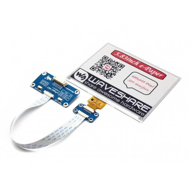 Waveshare 5.83 inch 600x448 Pixel Red Black White Three-color E-Ink Display HAT (B) for Raspberry Pi, SPI Interface, 14600