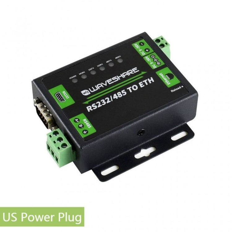 Waveshare Industrial RS232/RS485 to Ethernet Converter, US Plug, RS232/RS485