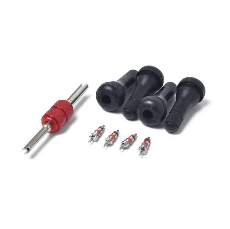 Snap-in Short Black Rubber Valve Stem (TR413) 4-Pack with Valve Core Wrench for Tubeless 0.453 Inch 11.5mm Rim Holes on Standard Vehicle Tires, TR413