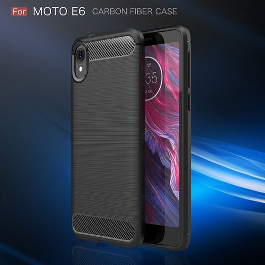 Brushed Texture Carbon Fiber Shockproof TPU Case for MOTO E6, For MOTO E6