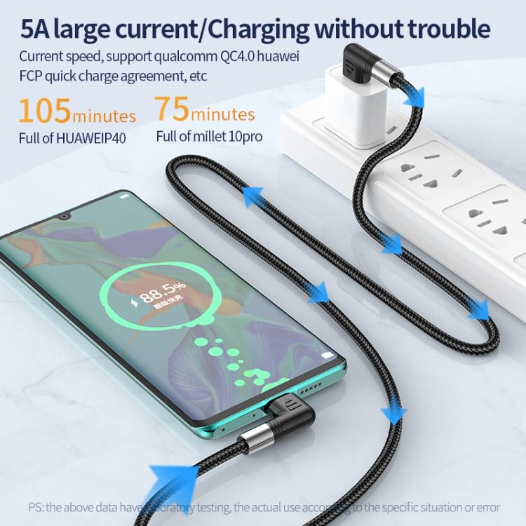A9 100W USB - C/Type - C to USB - C/Type - C Double Elbow Data Cable, 0.5m, 1m, 2m, 3m - ORIWHIZ